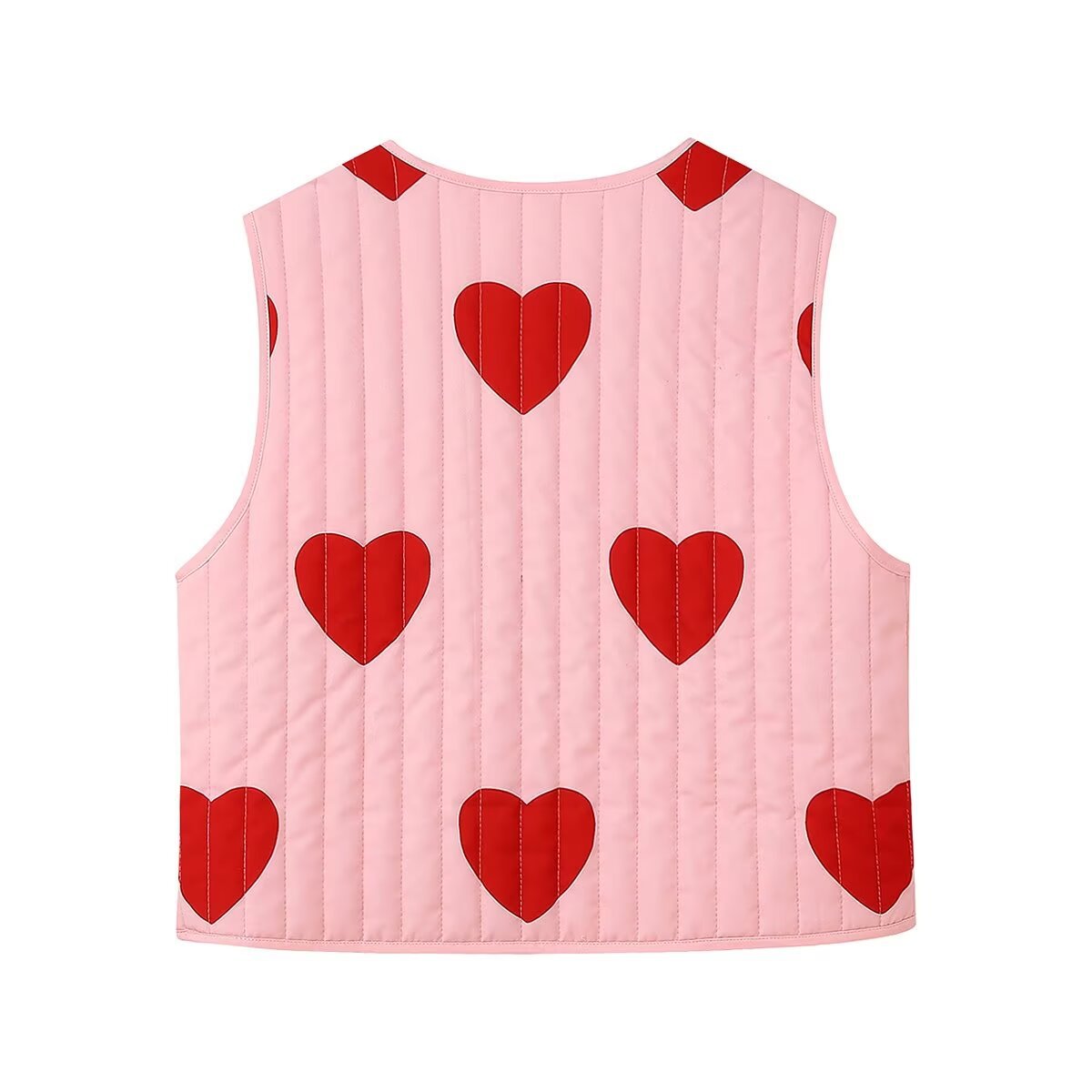 Heart Print Sleeveless Pink Bow V-neck Waistcoat