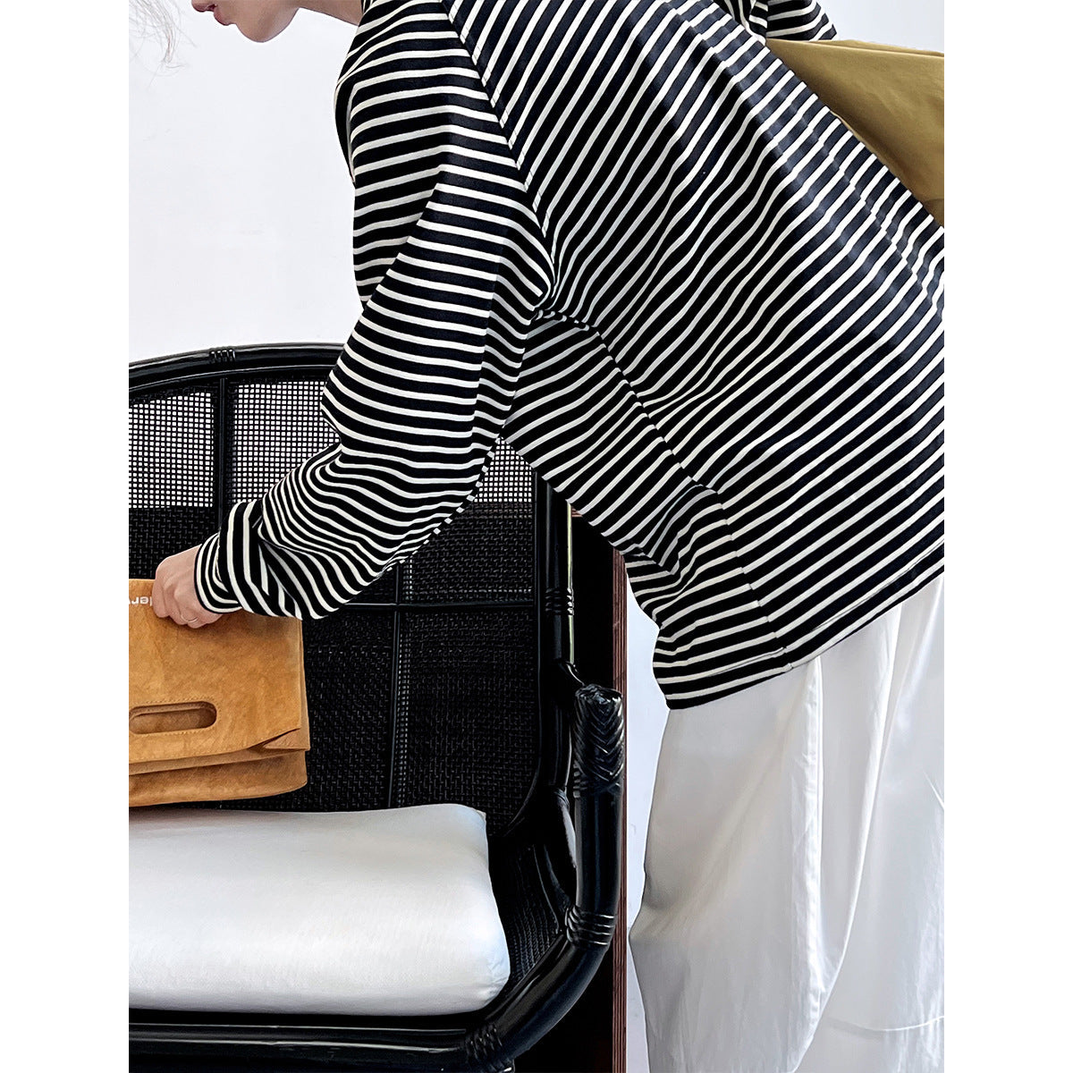 Lazy Pullover Stripe Sweater Women Minimalist Design Loose Retro Raglan Sleeve Top