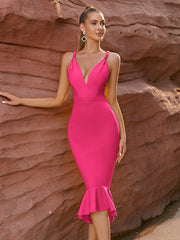 Women Summer Dress Elegant Spaghetti Strap Fishtail V Neck Party Evening Party Dress Jumpsuit