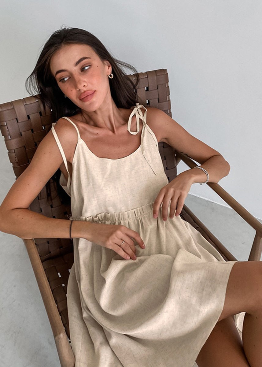 Linen Charm Adjustable Strap Dress