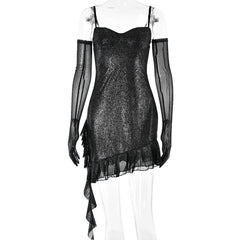 Women’s Mesh Silver Strap Tube Top Backless Hip Dress – Sexy and Stylish