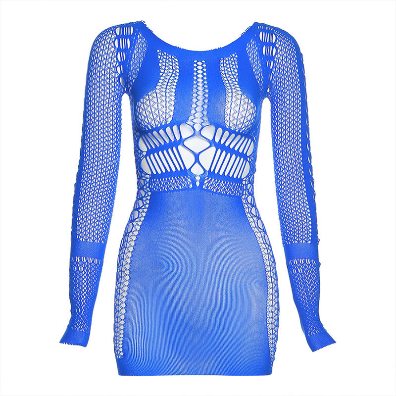 Summer Women Clothing Nightclub Long Sleeve Fishnet Clothes Sexy Slim Hip Dress