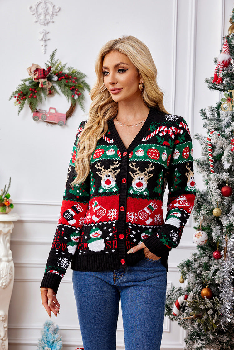 Reindeer Button Ugly Christmas Cardigan