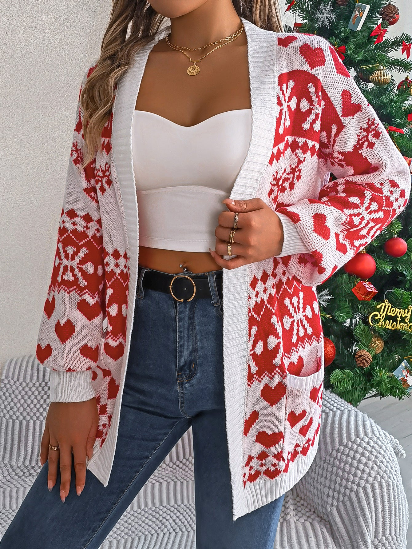 Snowflake Heart elk Pattern Knit Cardigan