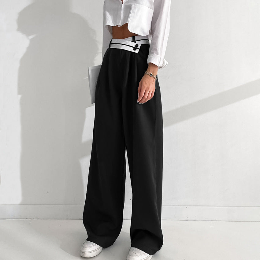 Spring Summer Office Contrast Color Work Pant Women  Casual Draping Mopping Pants Wide Leg Pants Design Women  Clothing