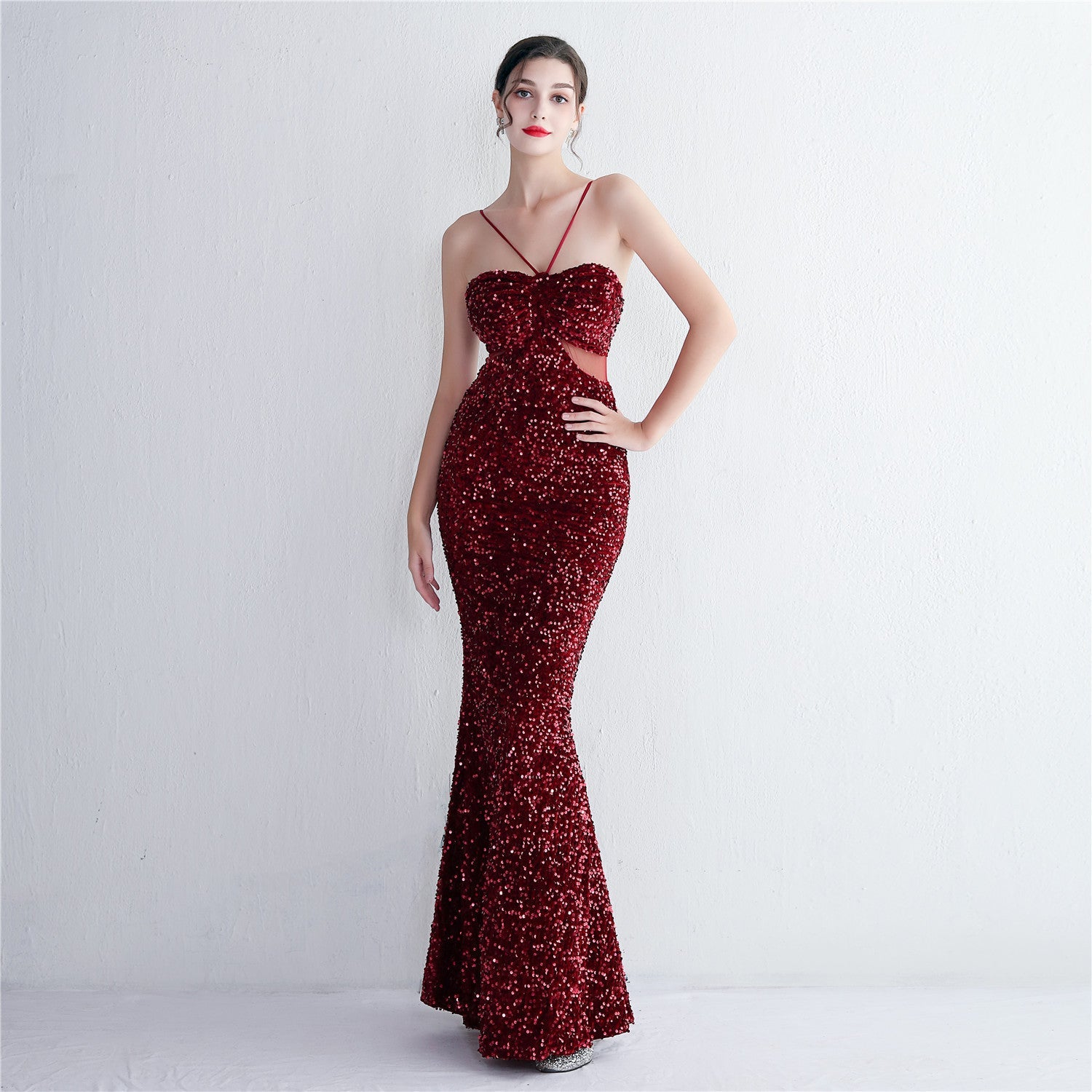 Bottom Sequin Suspender Party Sequined Dress Long Banquet Slim Fit Evening Dress Elegant