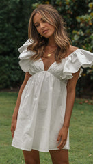 Women Clothing V Neck Ruffle Sleeve Youthful Short Dress