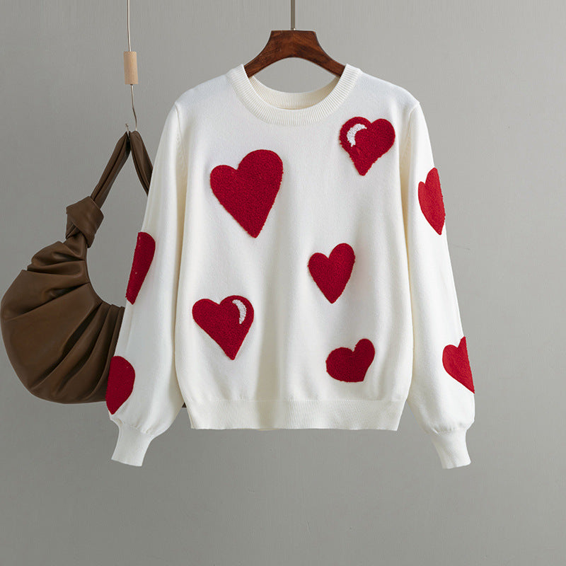 Christmas Atmosphere Niche Design Love Flocking Pullover Soft Glutinous Sweater Women Top Autumn Winter