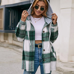 Plaid Hooded Casual Shacket: Loose-Fit Jacket for Stylish Outerwear