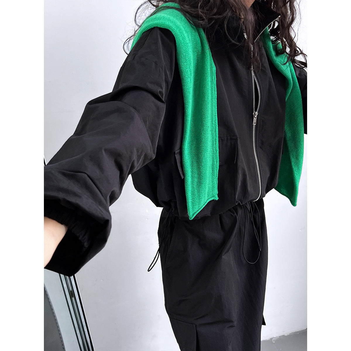 Short Jacket Drawstring Skirt Two Piece Outdoor Sports Cargo Suit Women