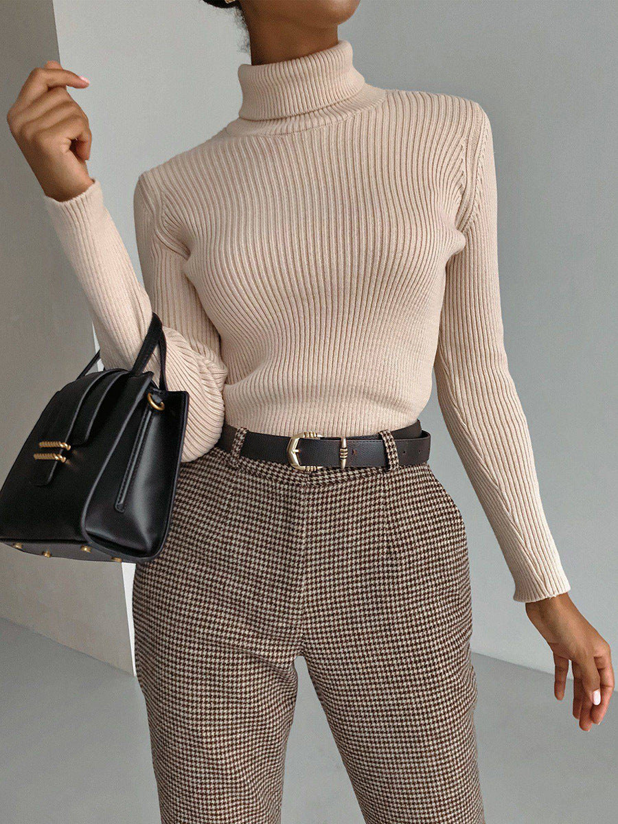 Threaded High Neck Long Sleeve Top