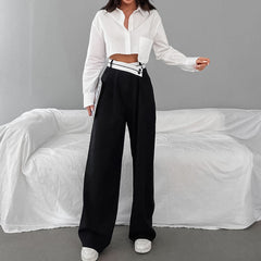 Spring Summer Office Contrast Color Work Pant Women  Casual Draping Mopping Pants Wide Leg Pants Design Women  Clothing