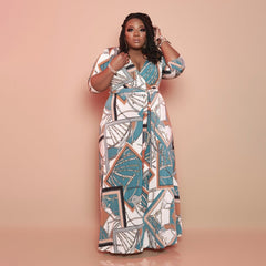 Plus Size Summer Printing Loose Long  Women Dress