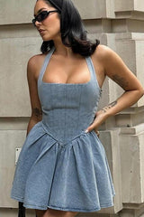 Brooklyn Edge - Halter Denim Mini Dress