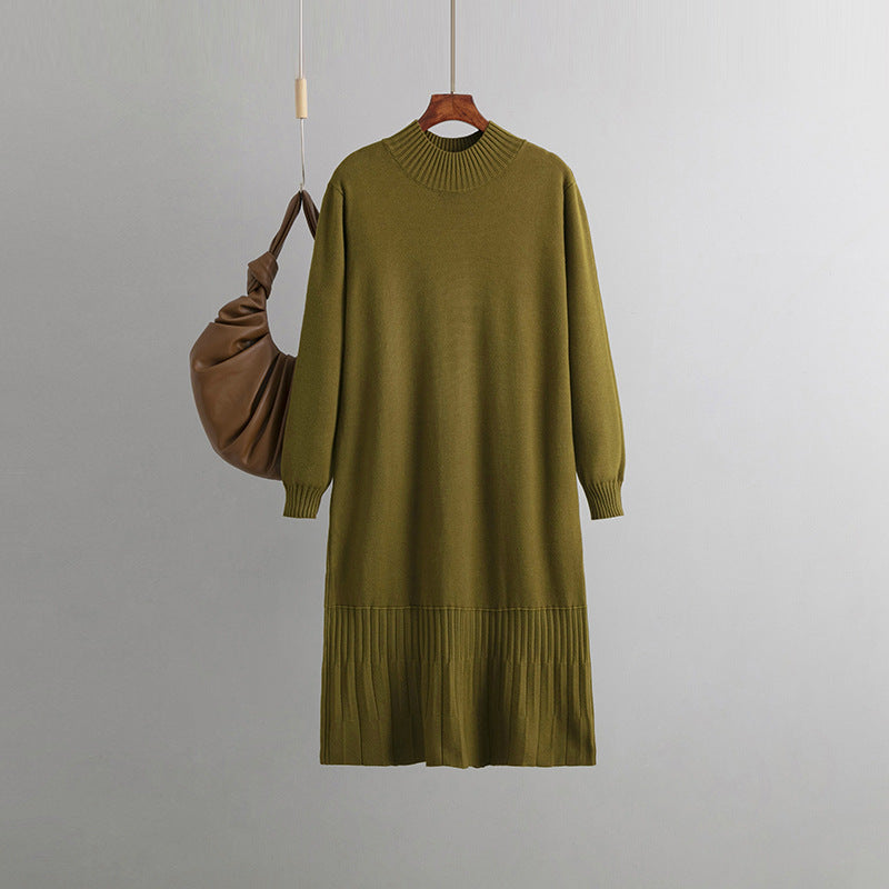 Autumn Winter Mid Length Knitting Dress: Loose Slimming Turtleneck Sweater Coat