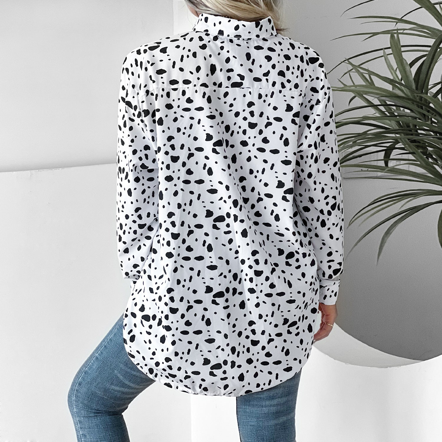 Women’s Leopard Print Collared Shirt – Long Sleeve Casual Top