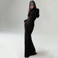 Arrival Tie Halter Corset Cinched Waist Slim Fit Long Sleeve Padded Shoulder Long Elegant Dress