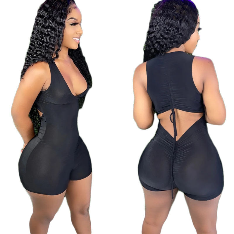 Women’s Sleeveless Pleated Shorts Jumpsuit – Sexy Vest Style