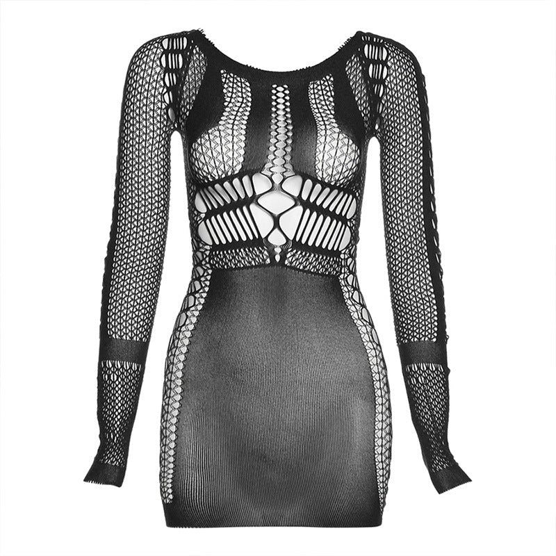 Summer Women Clothing Nightclub Long Sleeve Fishnet Clothes Sexy Slim Hip Dress