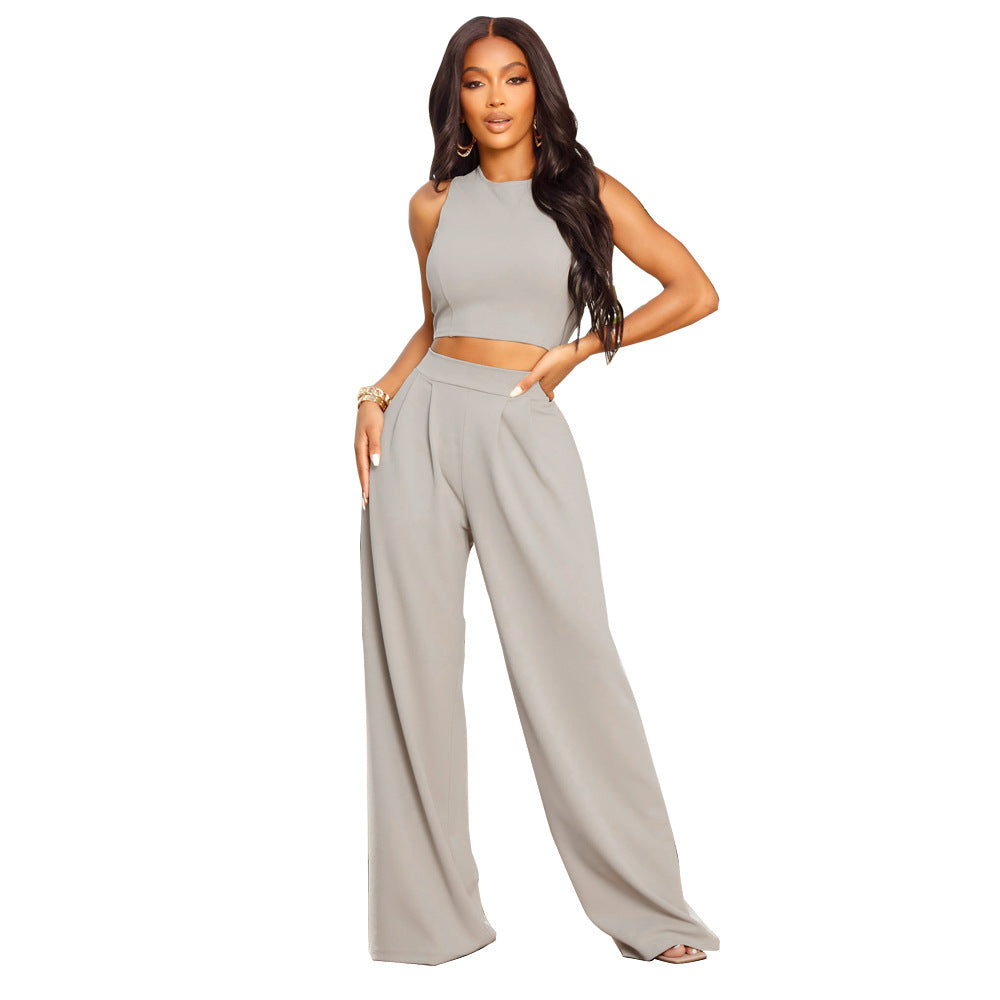 Cropped Tank Top and Flare Pants Set – Casual Sports Two Piece