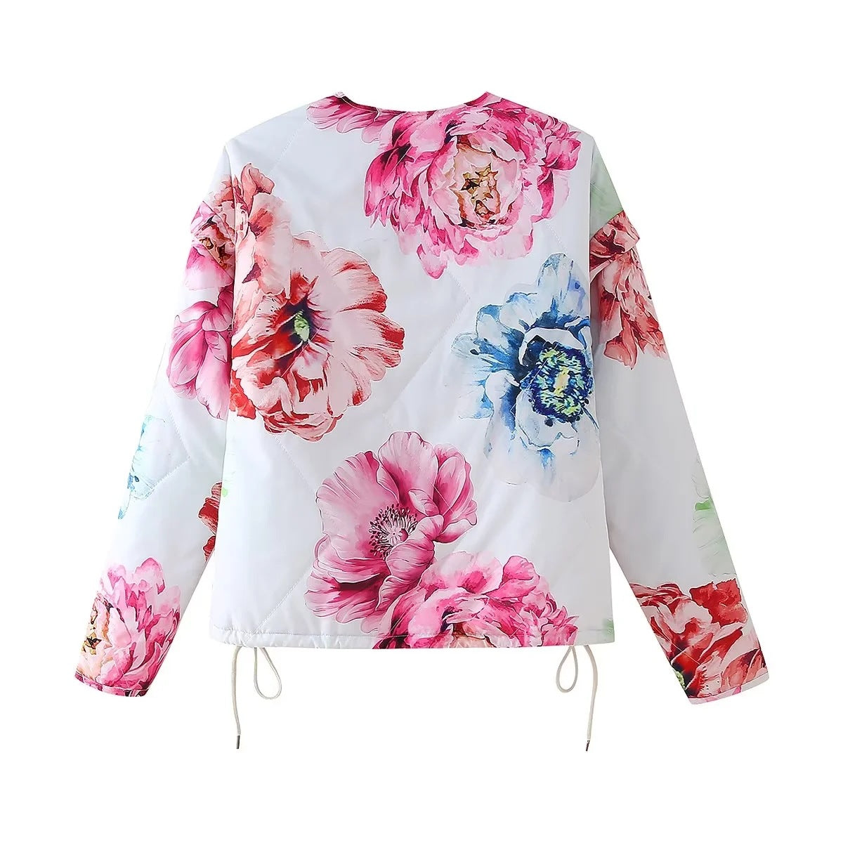 Large print loose Shoulder Drop Drawstring Jacket