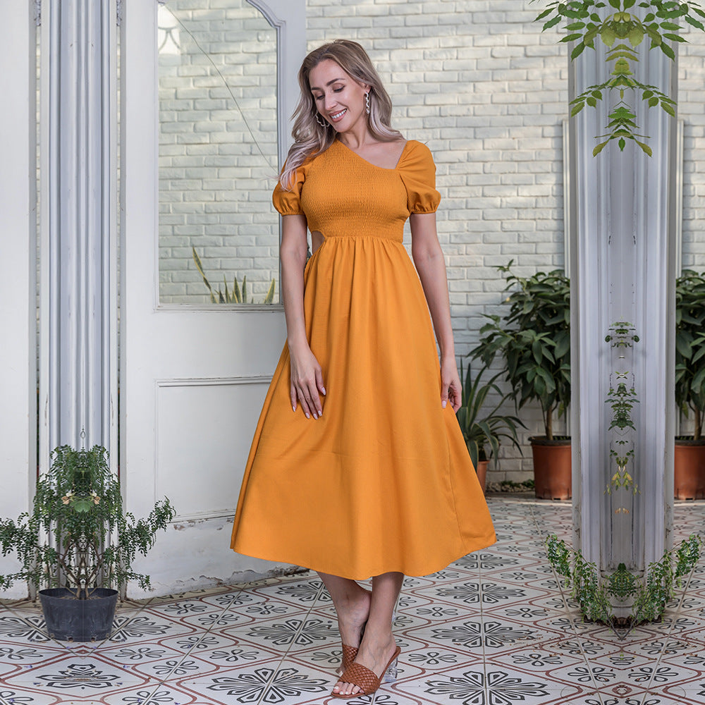 Women Popular Wrapped Chest Solid Color Dress  Summer Slim-Fit Jumpsuit Maxi Dress