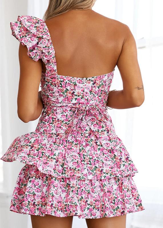 Floral One-Shoulder Ruffle Dress