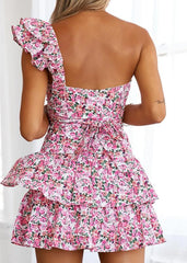 Floral One-Shoulder Ruffle Dress