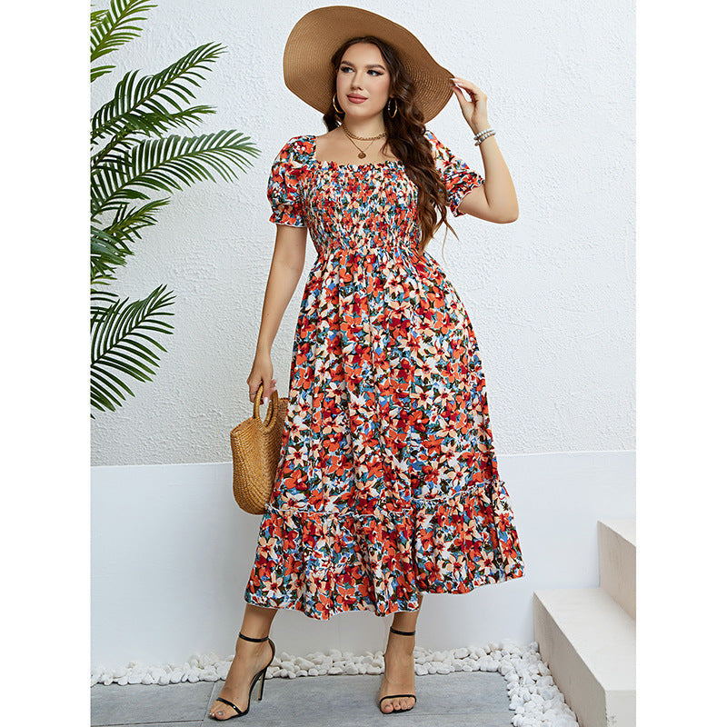 Summer Floral off Shoulder Waist Slimming Dress