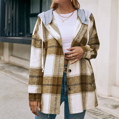 Plaid Hooded Casual Shacket: Loose-Fit Jacket for Stylish Outerwear