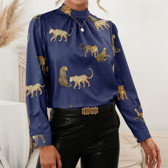 Spring Summer Leopard Printed Shirt Long Sleeve Pullover Shirt Top for Women