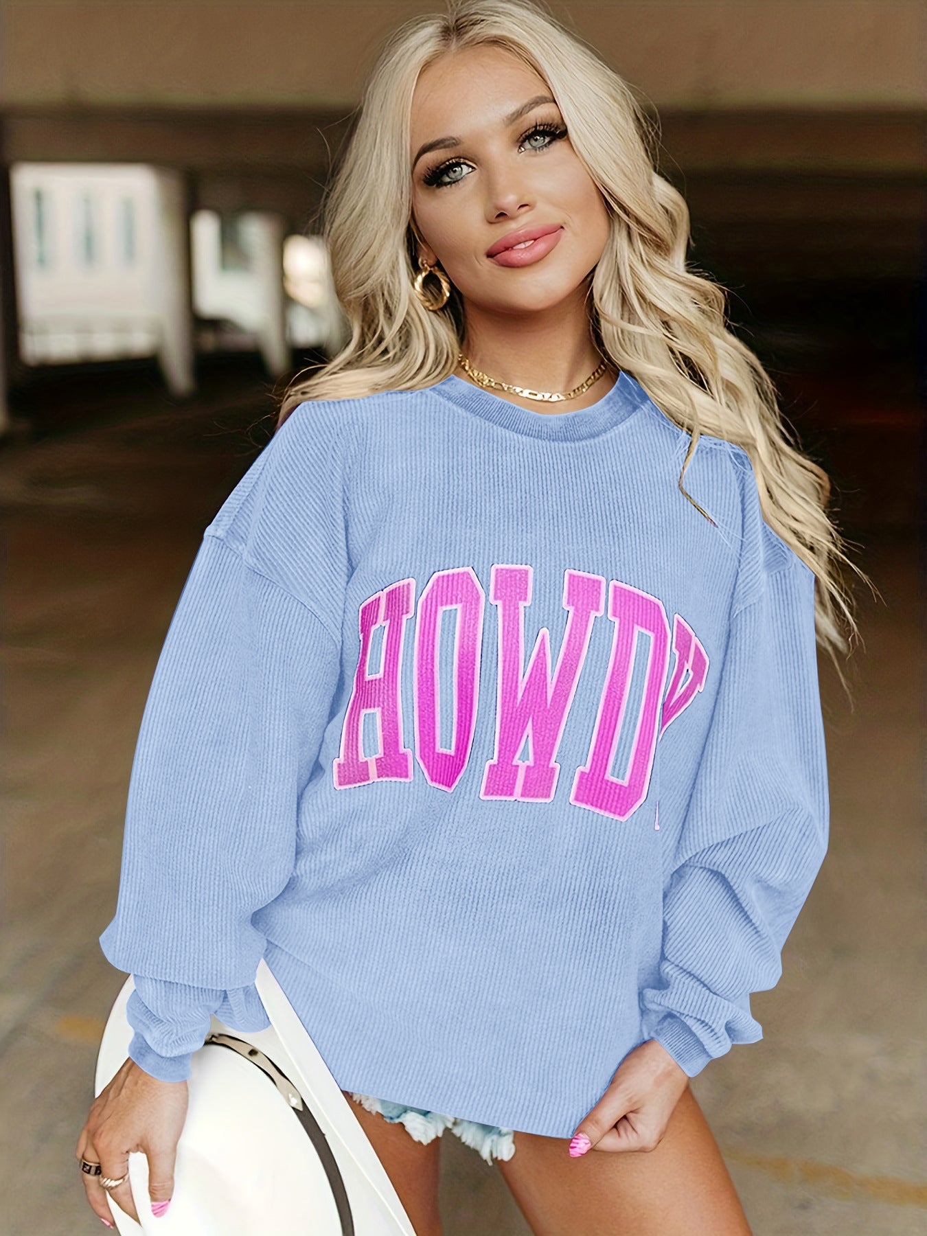 Letter Graphic Printing Casual Sweatshirt Women Solid Color Loose Round Neck Pullover Long Sleeve Top Women