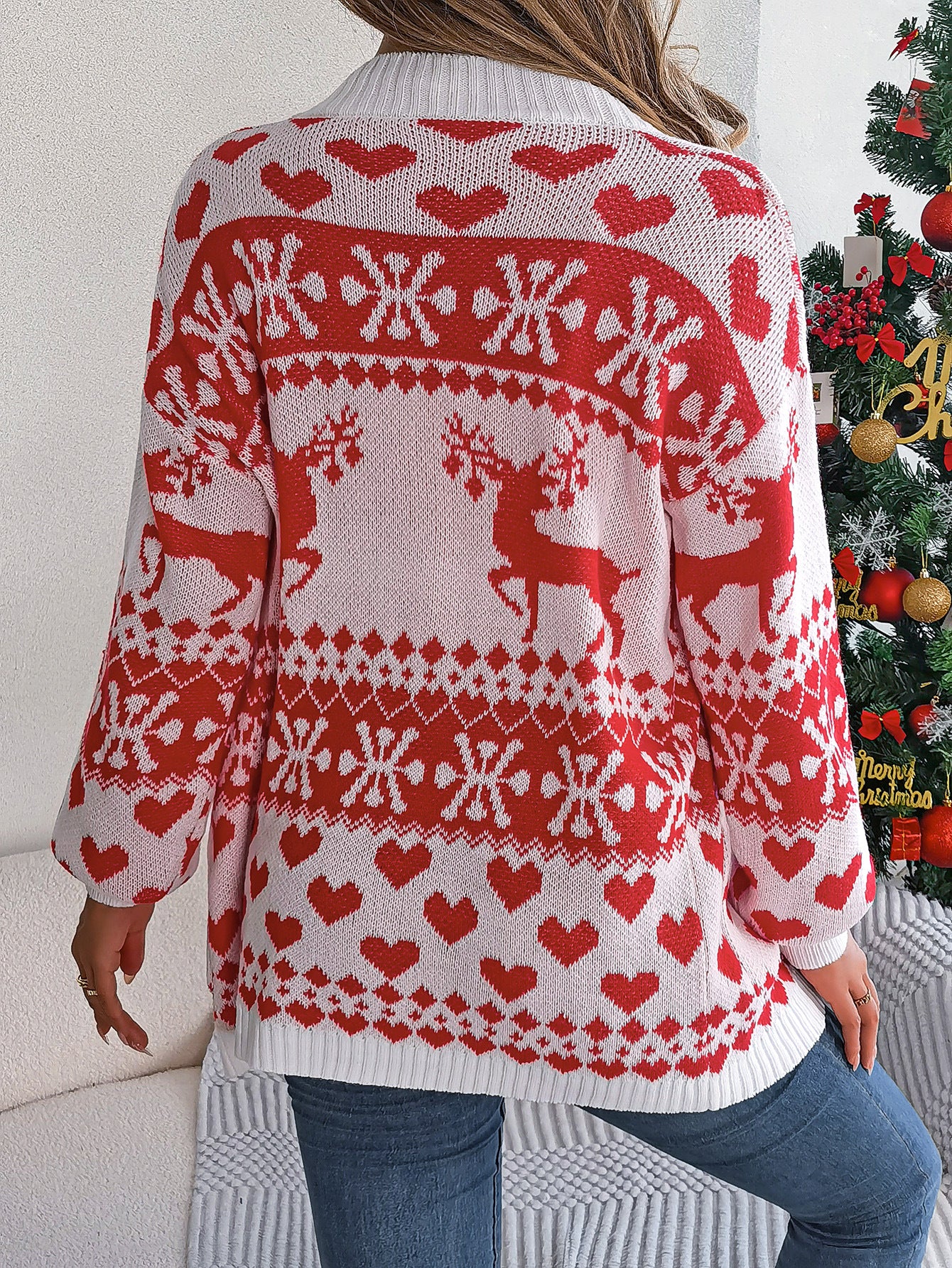 Snowflake Heart elk Pattern Knit Cardigan