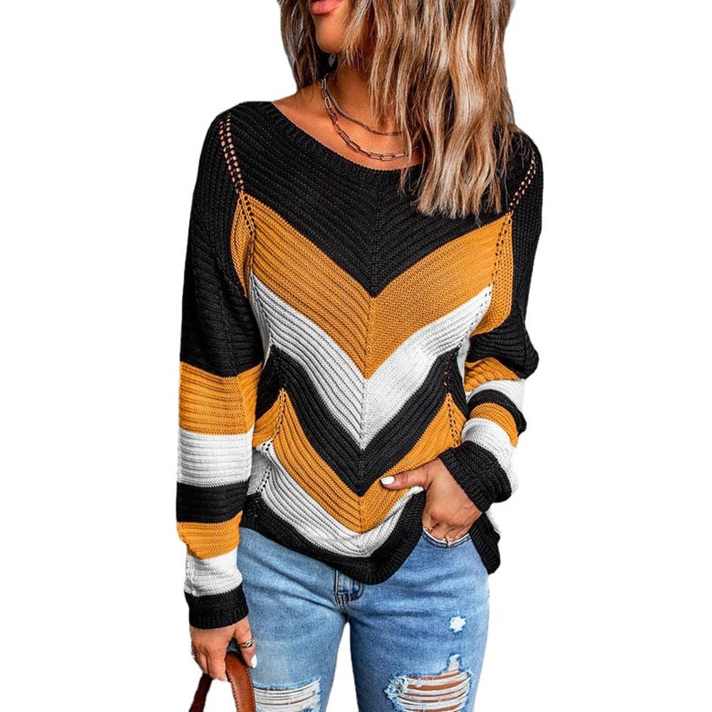 Color Matching Autumn Winter Loose Top Snow Color Matching Knitted Sweater