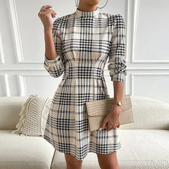 Plaid Dress Spring Summer Elegant Waist A line