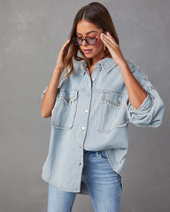 Street Years Autumn Rivet Collared Wash Wool Tassel Denim Jacket