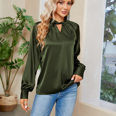 Women Satin Silk Blouse Tops V neck Long Sleeve Loose Shirt Summer Tops Casual Blouse Tops