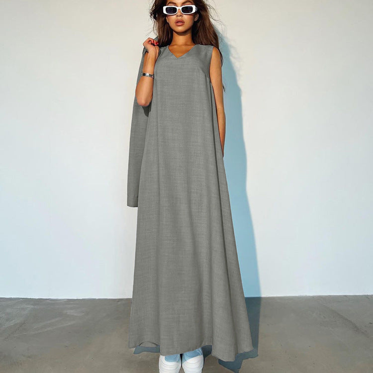 Women’s Loose Fitting Long Sleeves Shirt Vest Maxi Dress Two Piece Set