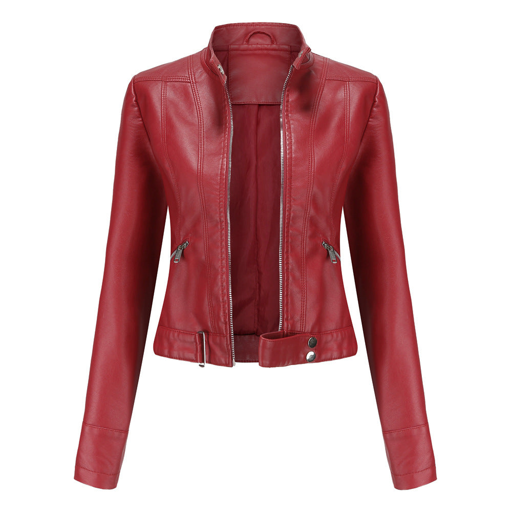 New Women’s Short Leather Jacket – Stand Collar, Spring/Autumn Lady’s Coat