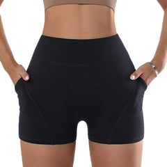 Summer Yoga Pants Slim Fit Sports Peach Hip Pants Height Belt Pocket Outdoor Exercise Shorts