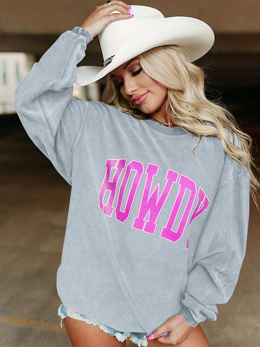 Letter Graphic Printing Casual Sweatshirt Women Solid Color Loose Round Neck Pullover Long Sleeve Top Women