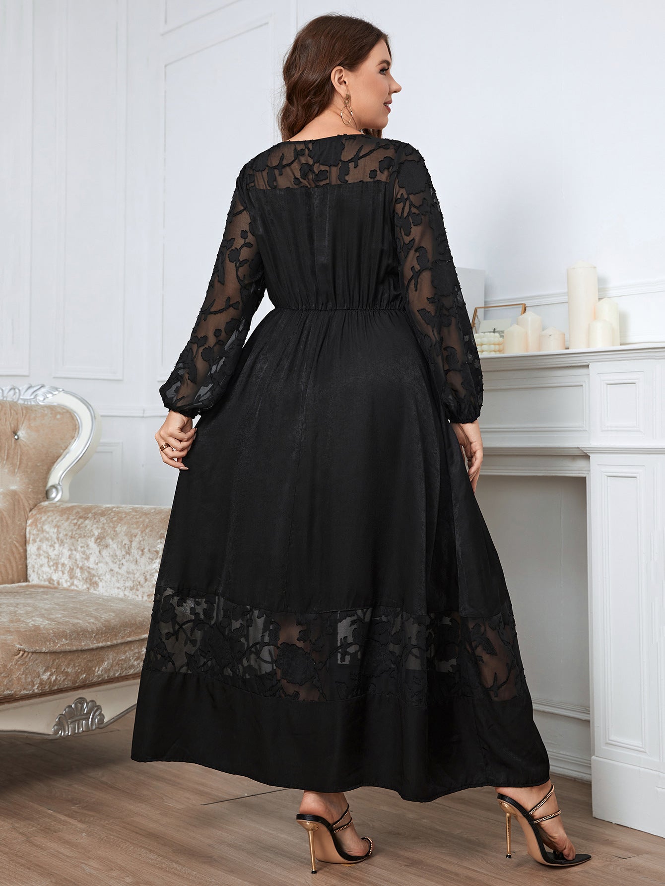 Plus Size Chubby over the Knee Lace Dress Slimming Autumn Long Sleeve Elegant High Sense