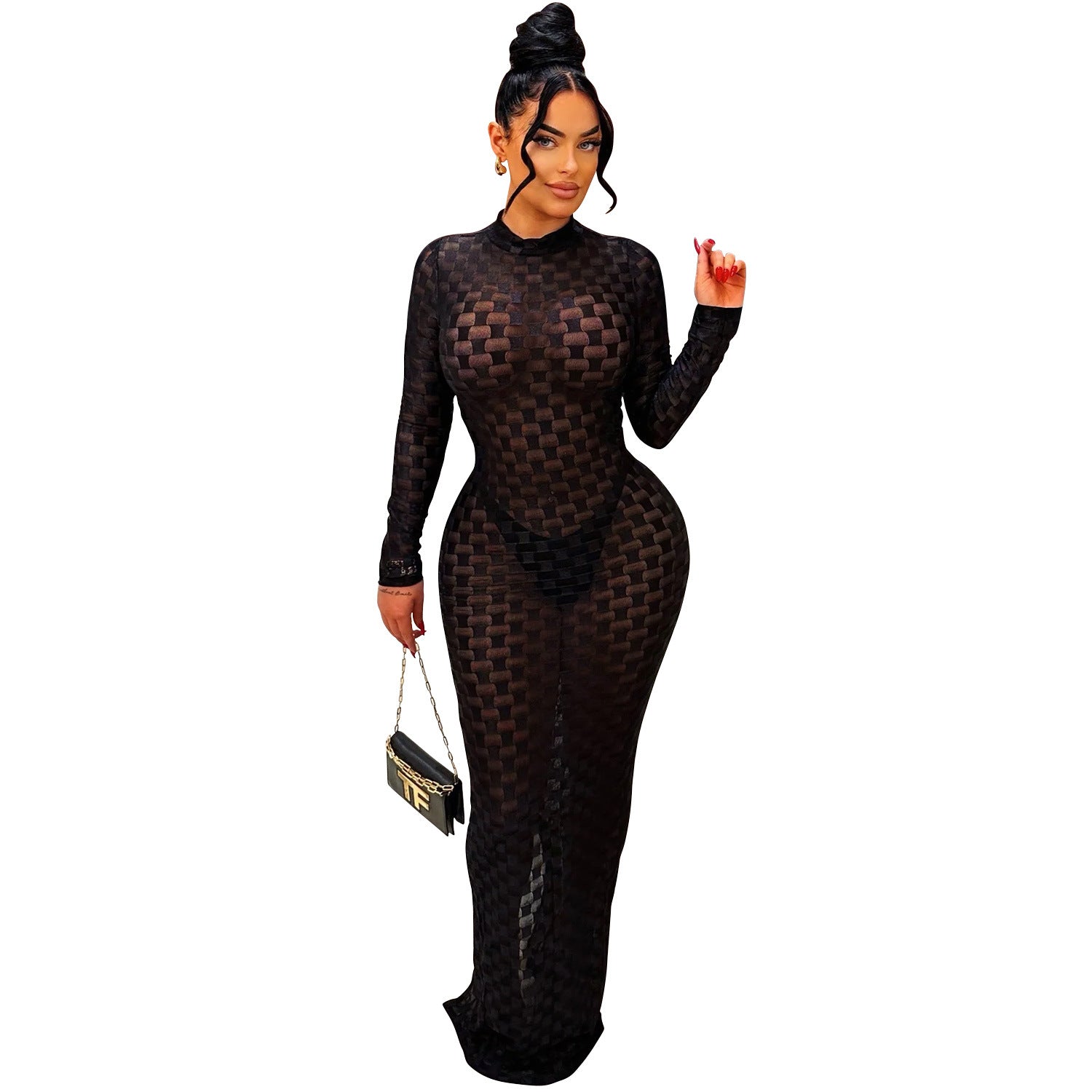 Women’s Solid Color Long Sleeve Sexy Slim Fit Maxi Dress – Elegant & Flattering Style