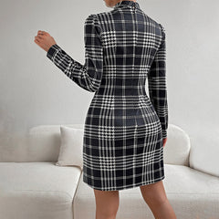 Plaid Dress Spring Summer Elegant Waist A line