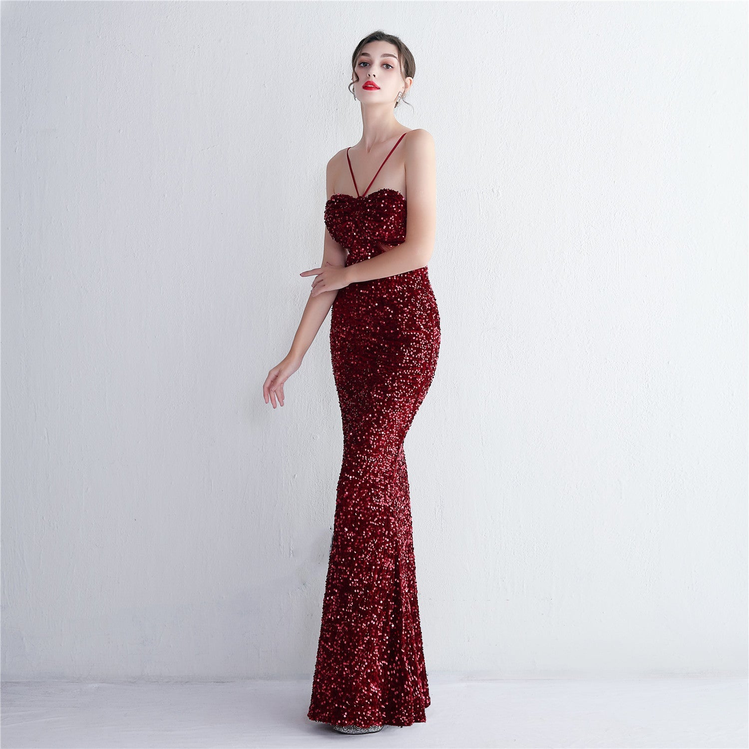 Bottom Sequin Suspender Party Sequined Dress Long Banquet Slim Fit Evening Dress Elegant