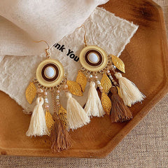 Boho Style Beads With Pearl Fringe Earrings