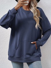 Autumn Winter Casual Sweatshirt Women Loose Round Neck Pocket Women Top