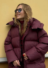 Hooded Burgundy Puffer Jacket - Luxe Winter Comfort