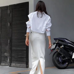 White Long Skirt for Women – Casual Office High Sense Clothing