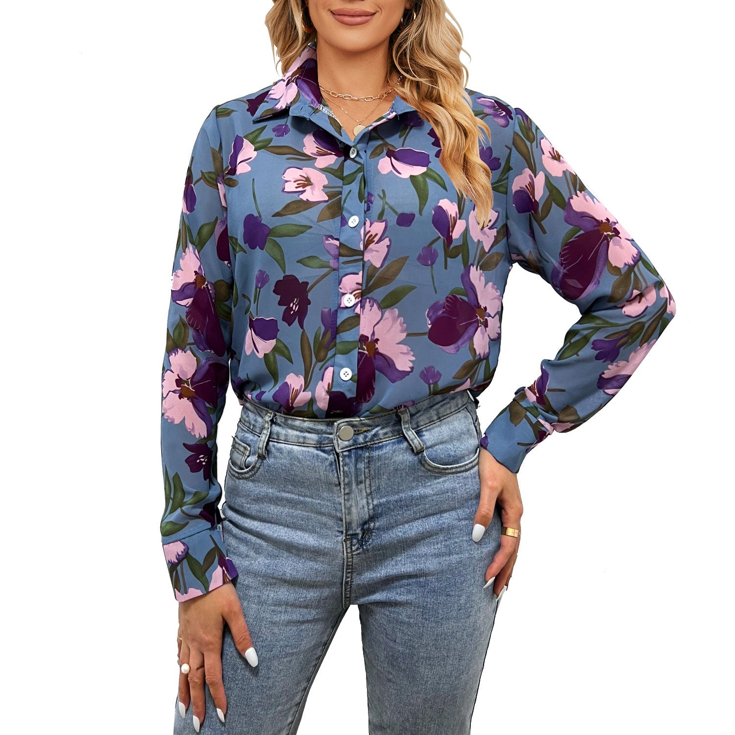 Women’s Spring Summer Floral Printed Top – Trendy Flower Shirt